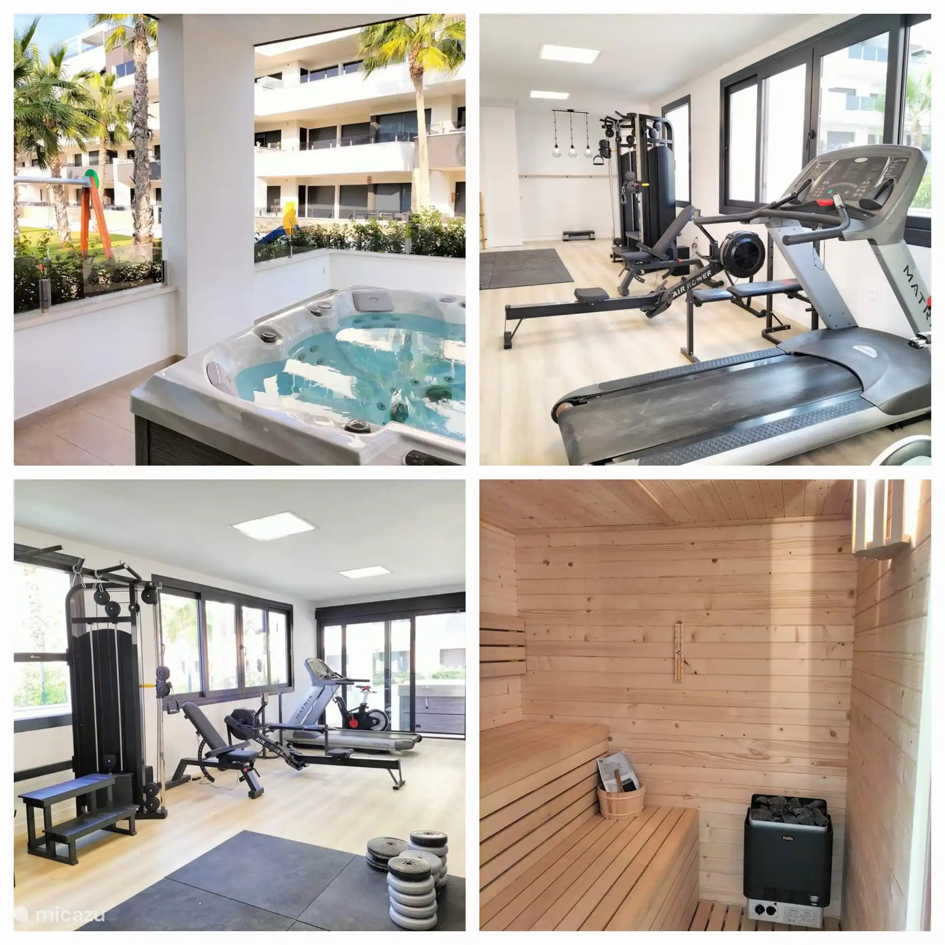 En el complejo se puede encontrar un gimnasio donde también se puede utilizar la sauna y el jacuzzi a precios democráticos