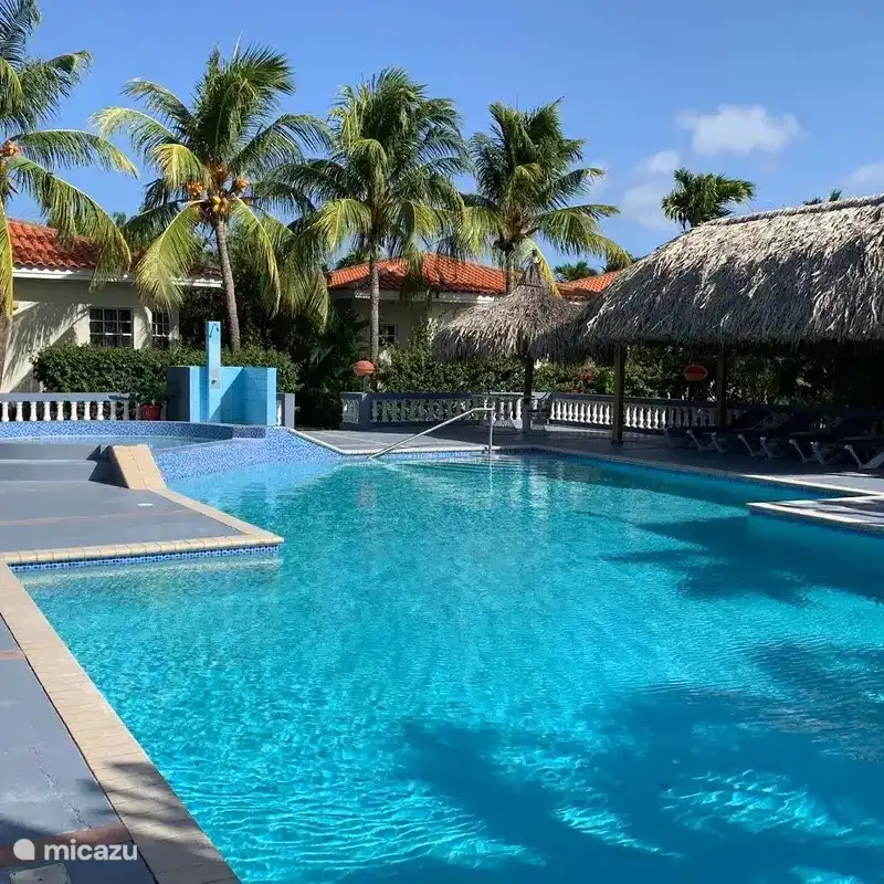 Gemeinschaftspool mit Liegestühlen und Palapas und Bar 50 m. von der Wohnung entfernt. 