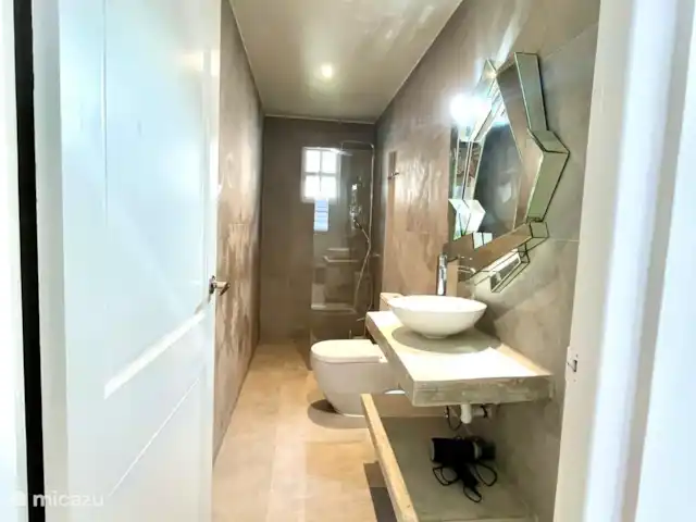 Apartamento Blue Icon en Mambo Beach en Curazao, Banda Arriba (este), Mambo Beach - apartamento Un moderno baño con ducha con agua caliente.