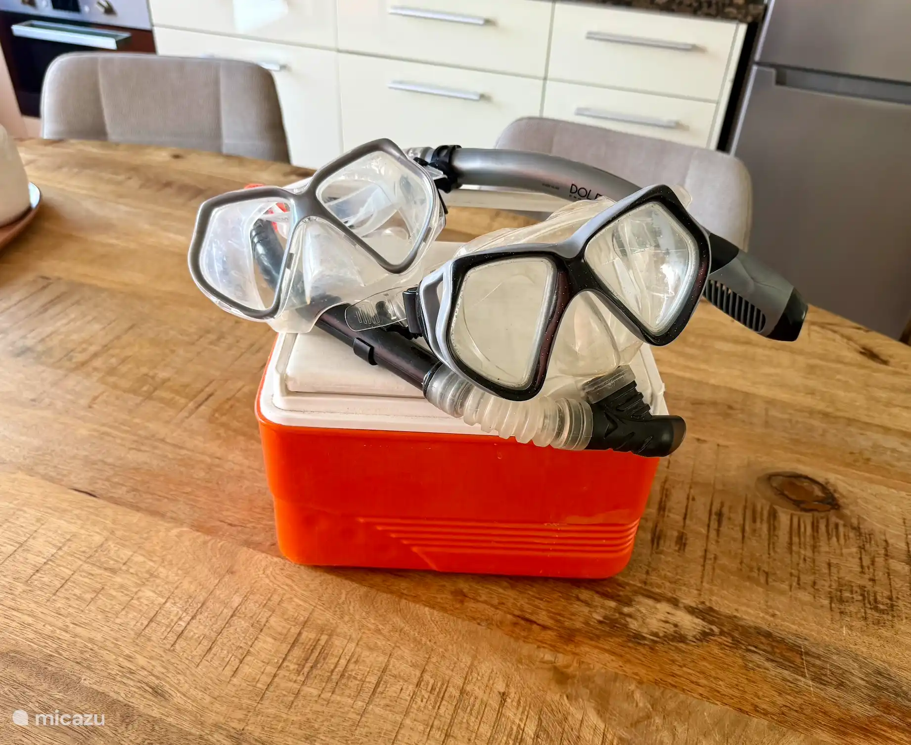 There are free snorkels and a small cooler available for use!