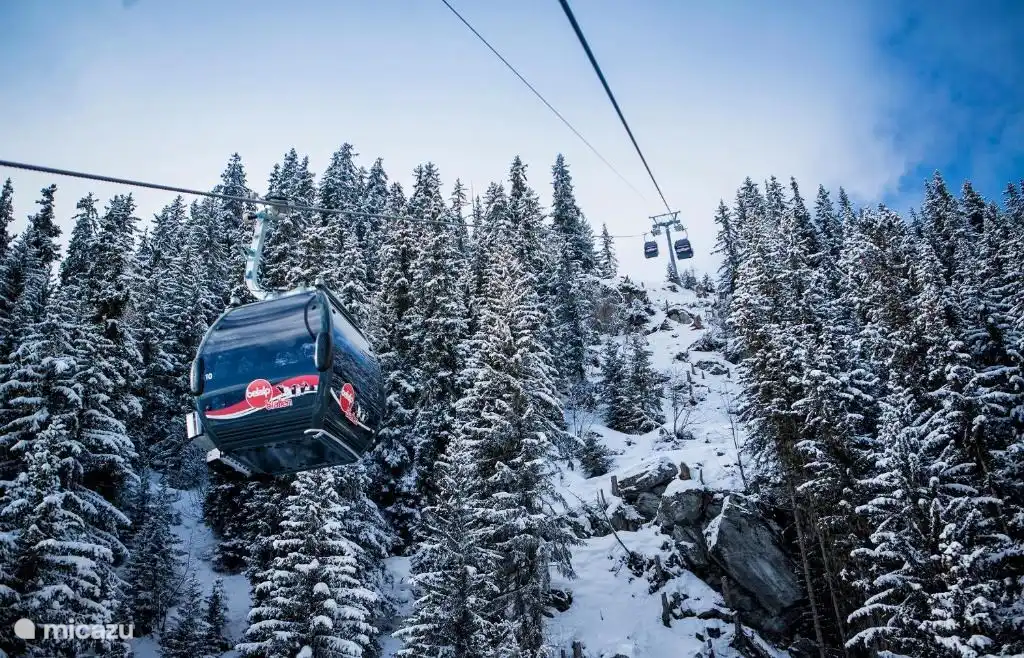The gondola takes you from the village to the ski slopes. 