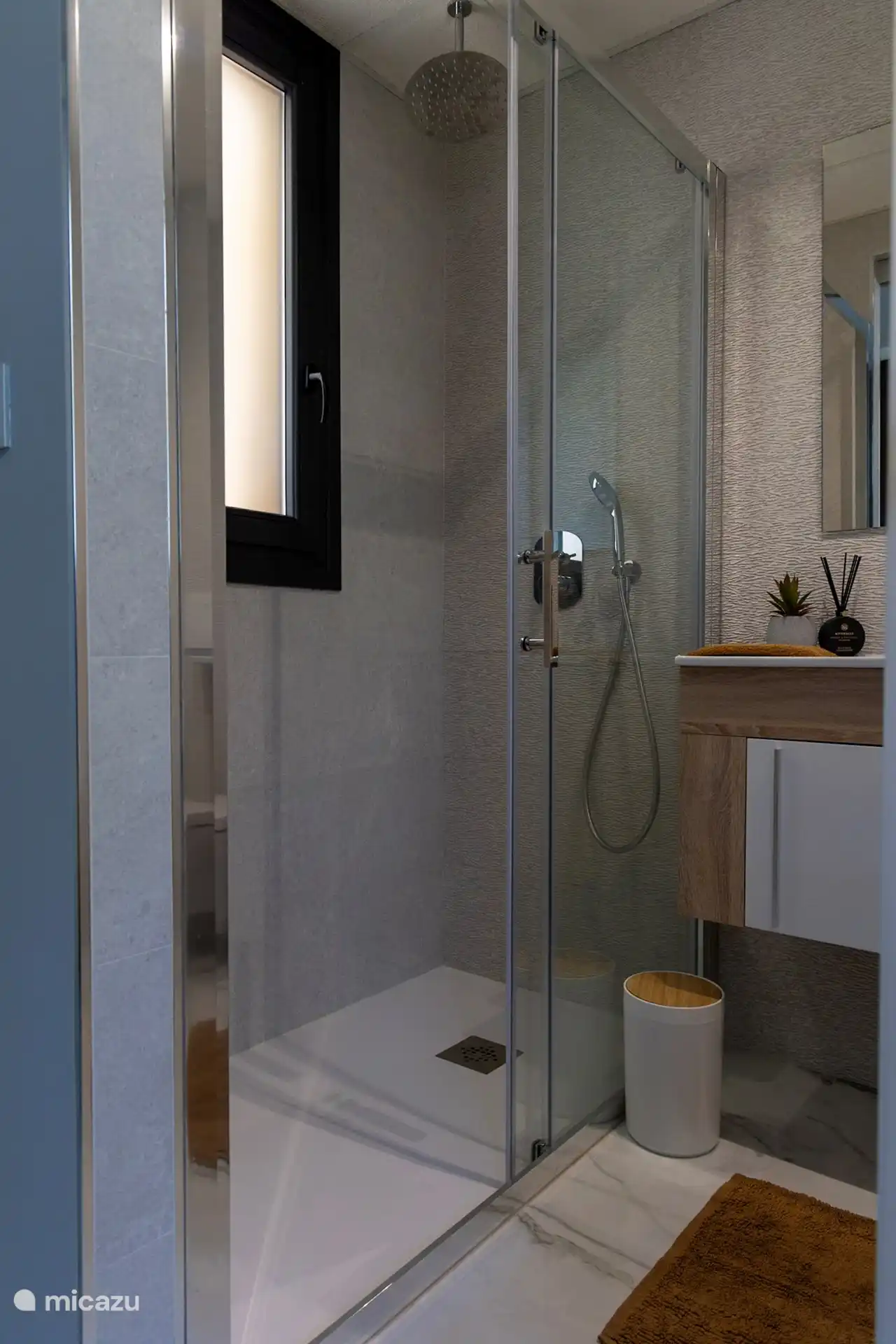 Ducha de lluvia y una pequeña ducha de mano para mayor comodidad.