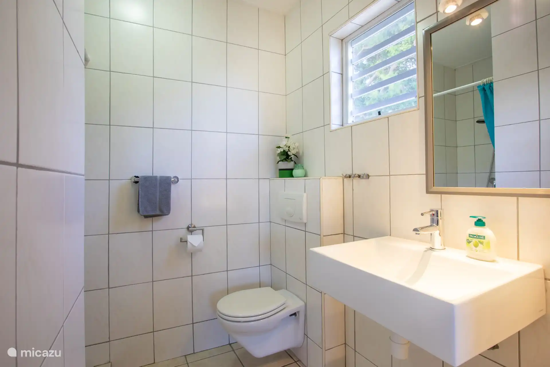 Badezimmer mit Dusche/WC und Waschbecken