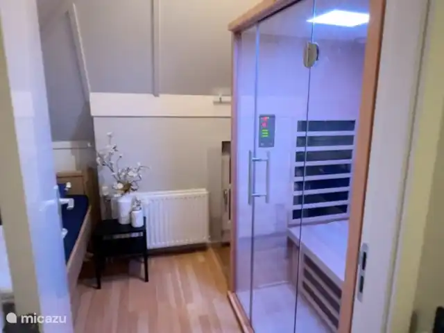 Villa Puur Giethoorn huren in Nederland, Overijssel, Wanneperveen - vakantiehuis Op de kamer waar de sauna staat is een volwaardig 1 persoons boxspring