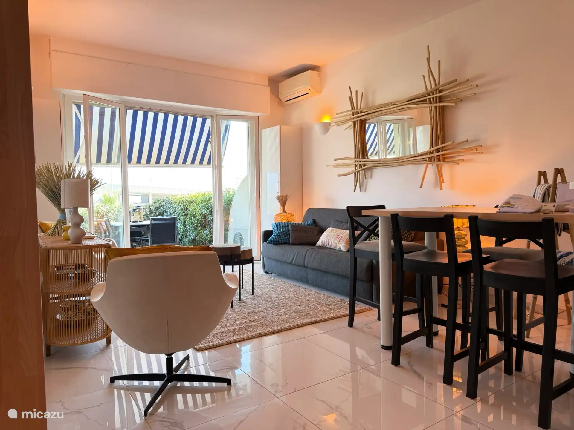 living room with kitchen