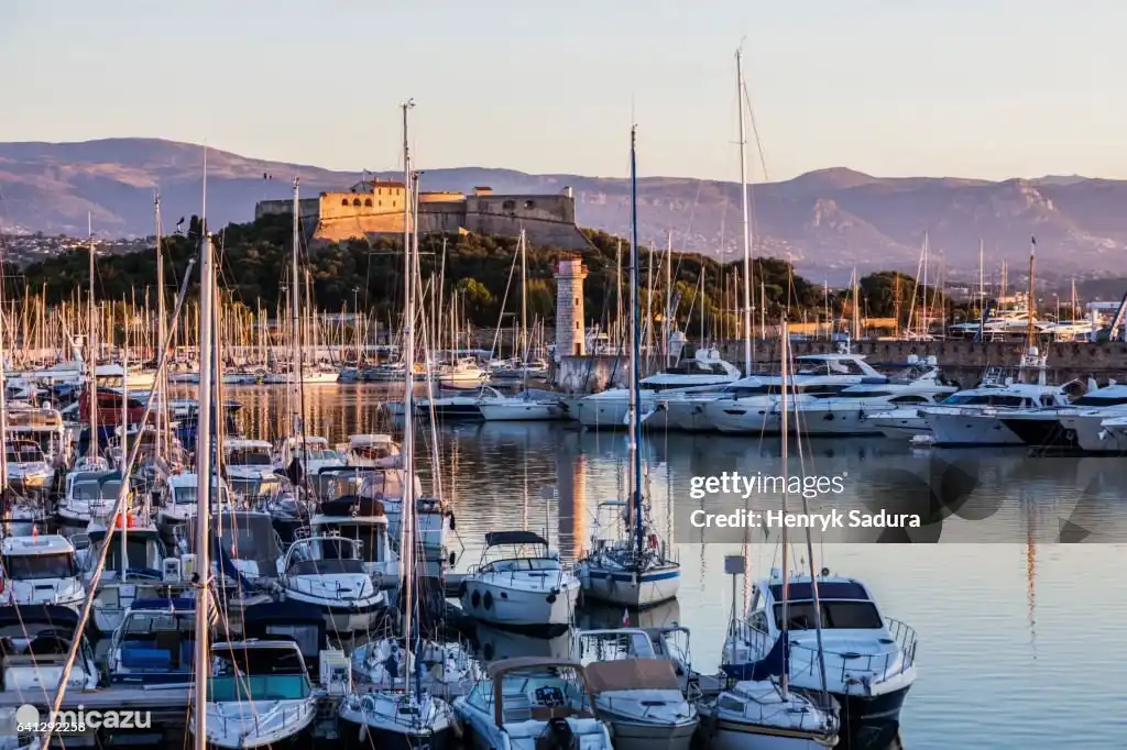 Antibes town with harbour and castle