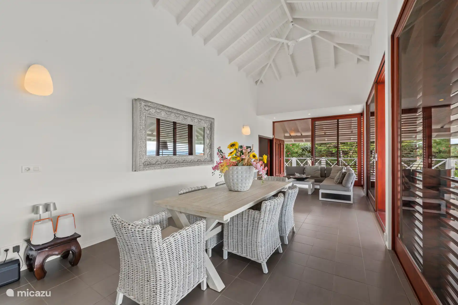 Cozy living room with sitting area and dining table