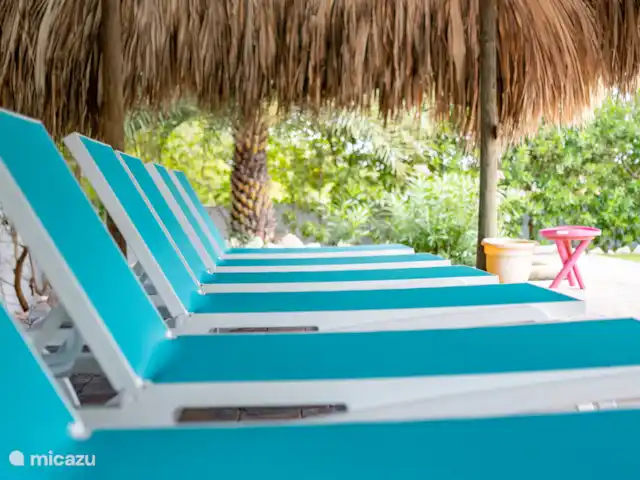 Villa La Familia Retreat, Jan Thiel | Curaçao, Banda Ariba (est), Jan Thiel - villa Palapa tropicale avec transats au bord de la piscine