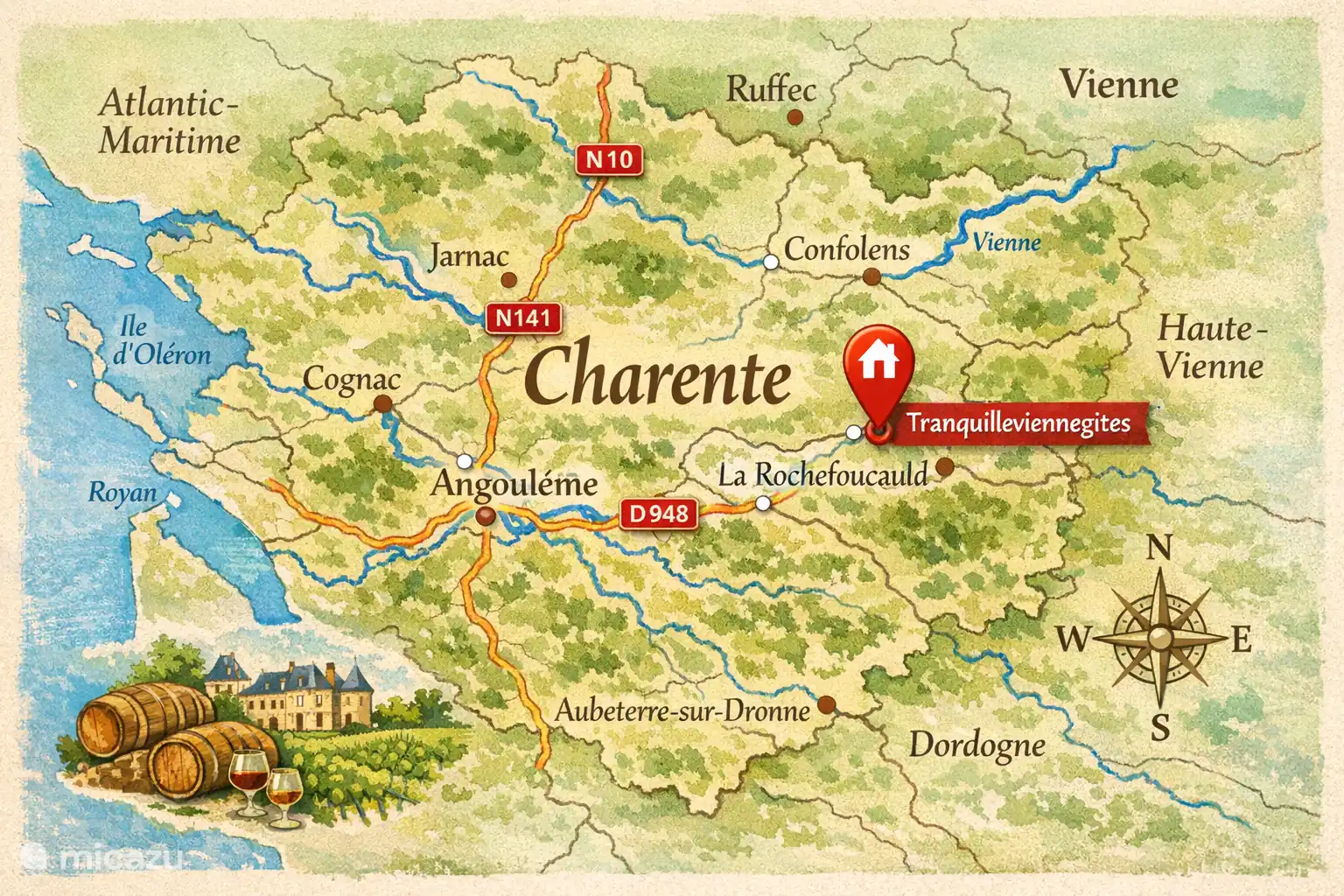 Kaartje omgeving Charente