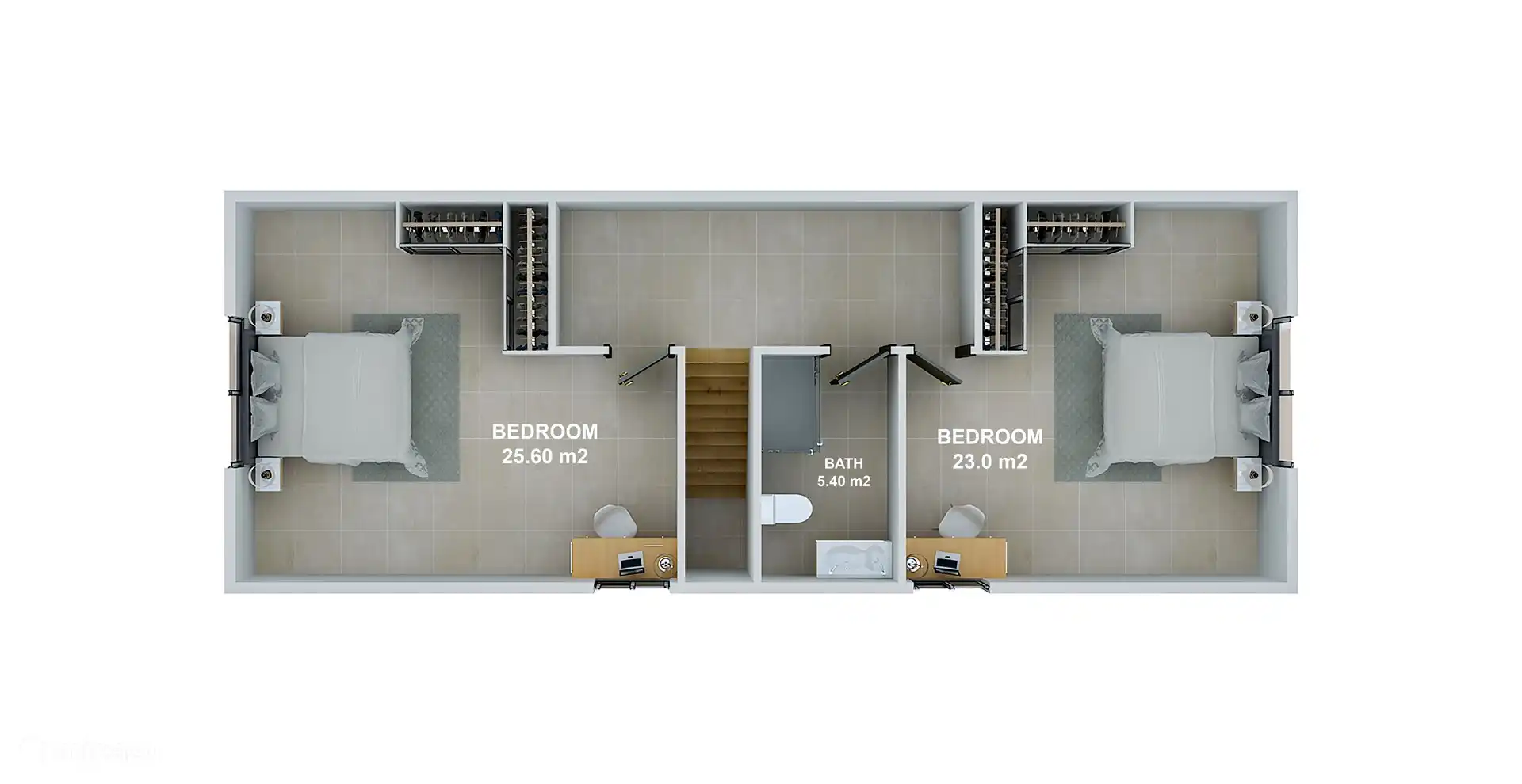 3-Bett-Ferienhaus im obersten Stockwerk (Schlafzimmer)