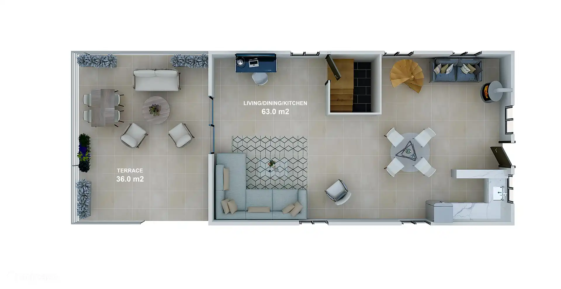 2 Schlafzimmer Gite Erdgeschoss (Wohn/Küche/Terrasse)