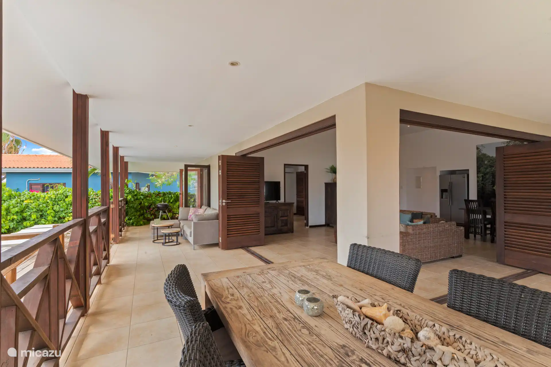 Large dining table lounge set on the outdoor terrace