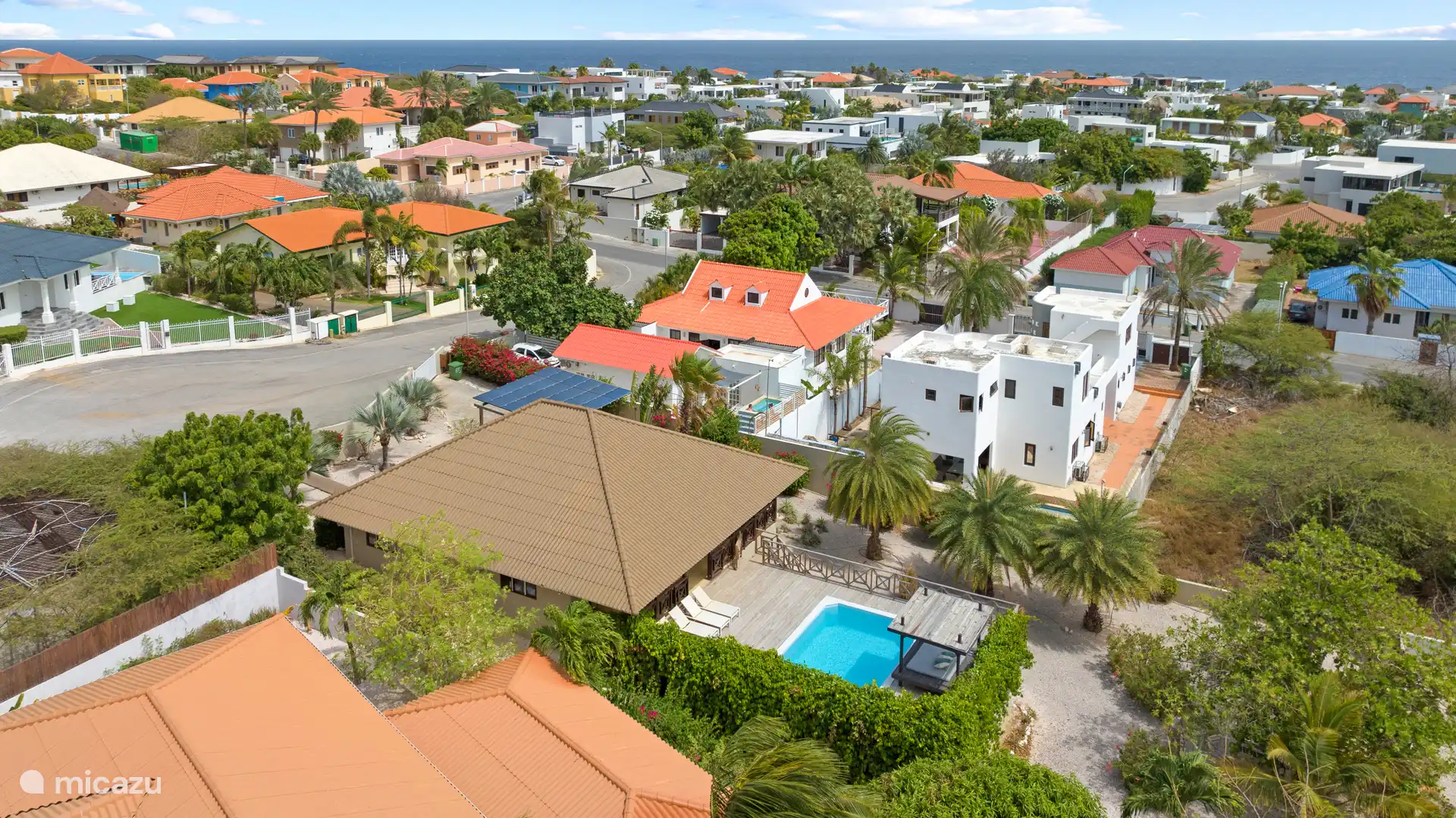 Photo from the air. Villa with swimming pool and lovely private garden.