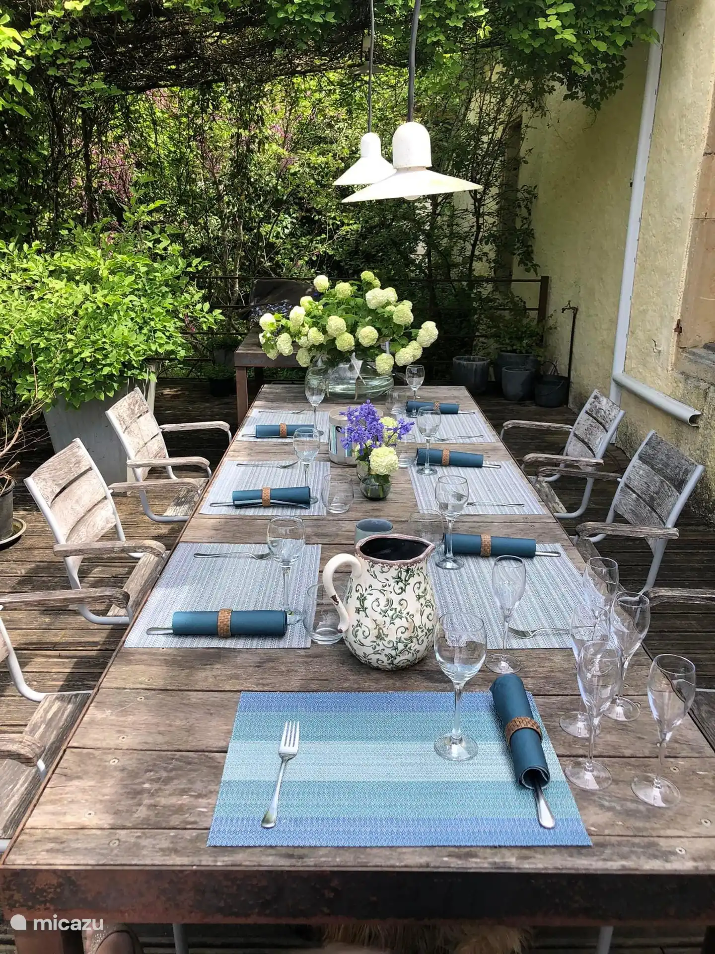 terrace with evening sun at the back