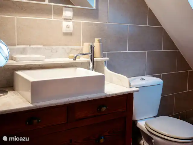 Maison des Coeurs Perdus huren in Frankrijk, Bourgogne, Sainte-Colombe-des-Bois - vakantiehuis Badkamer en suite bij de zolderslaapkamer