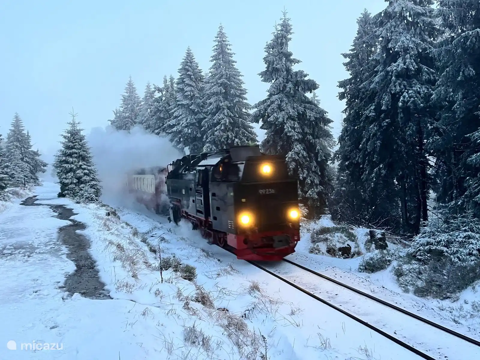 Die Harzer Dampfzüge fahren am Berghang hinter Schierke entlang. Ein echtes Erlebnis und sehr fotogen.