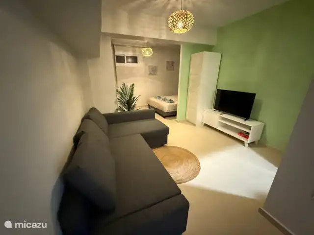 La Brisa Azul | Espagne, Costa Blanca, Gran Alacant - Santa Pola - maison de vacances Sous-sol avec lit double (200x200), coin salon/canapé-lit (140x200), TV et bureau à domicile.