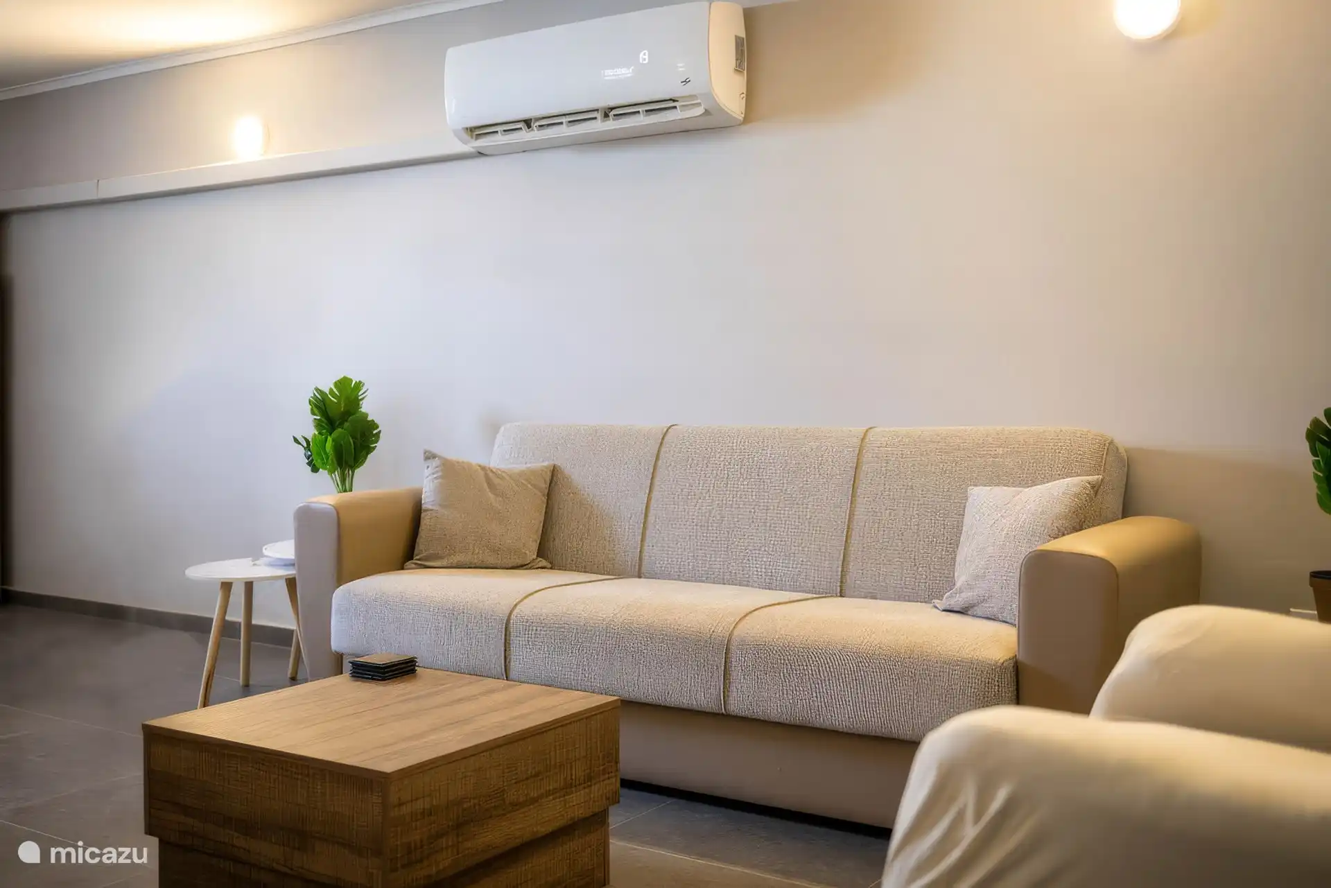 Sofá y aire acondicionado.