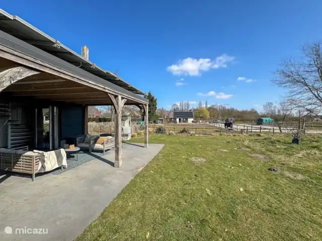 Séjour unique en pleine nature | Pays-Bas, Brabant-Septentrional, Made - ferme Terrasse entièrement privée à l’exception d’un cheval curieux.