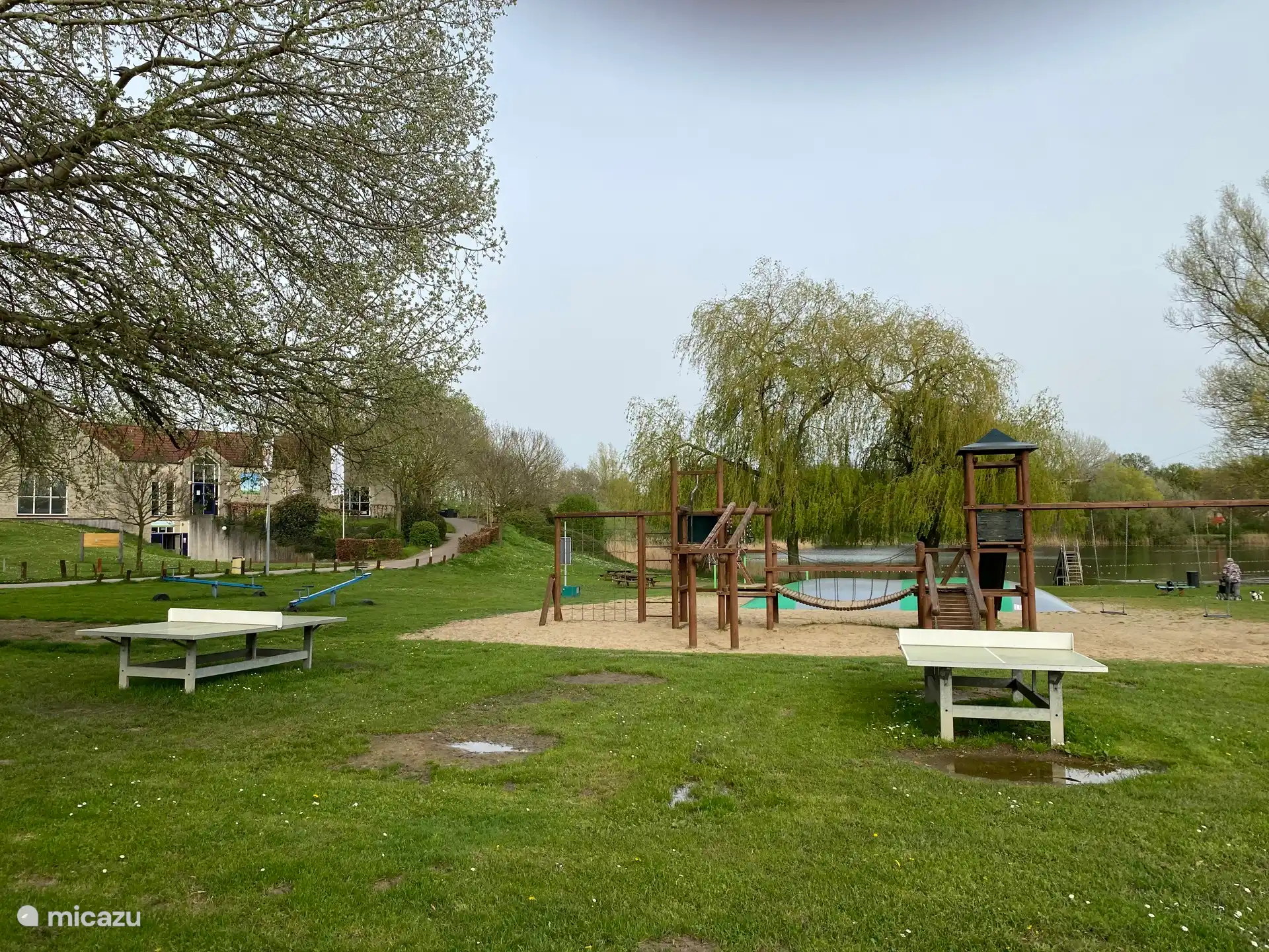 Beautiful outdoor playground with outdoor bouncy castle