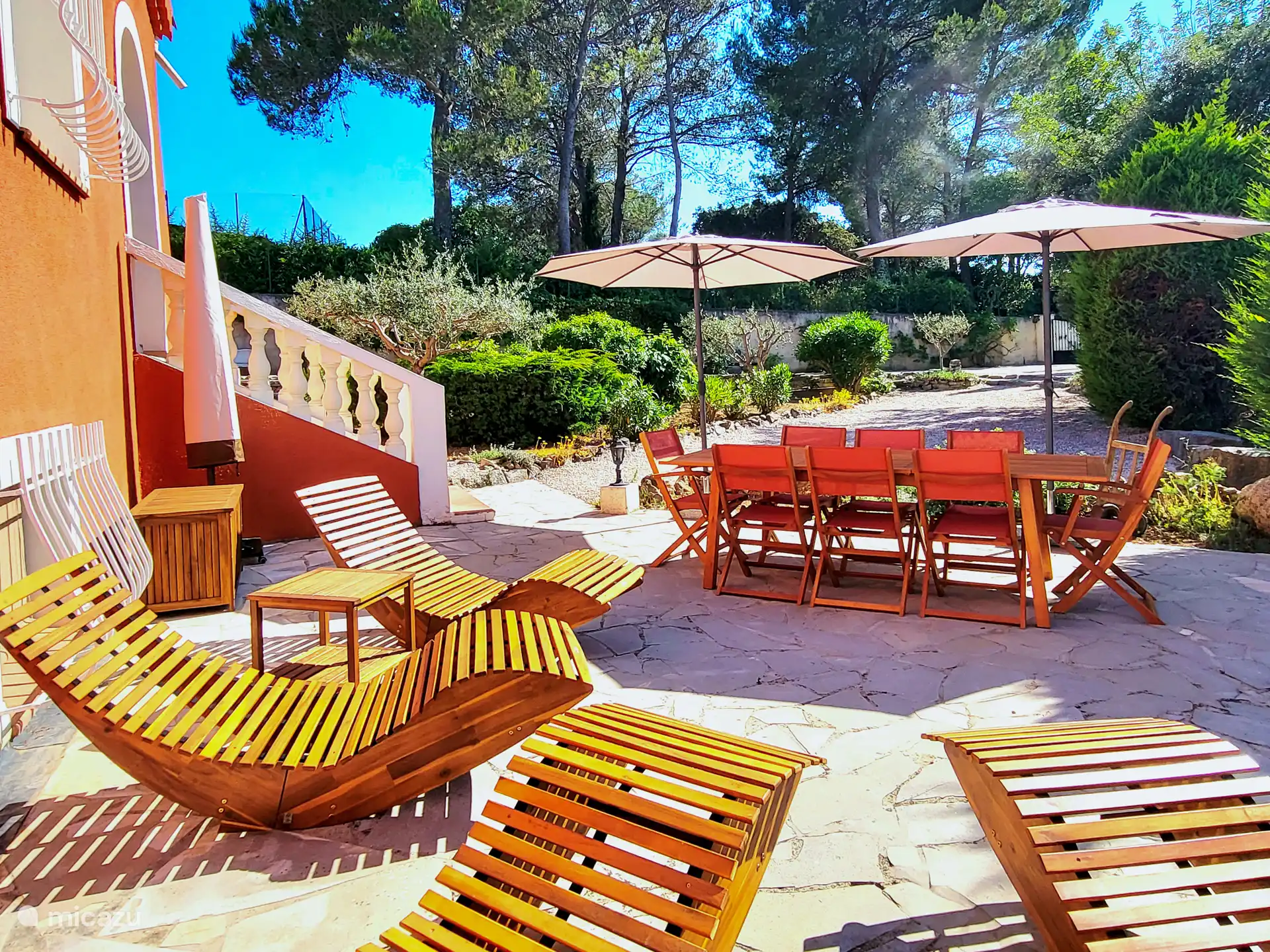 terrace with dining table for 10 people