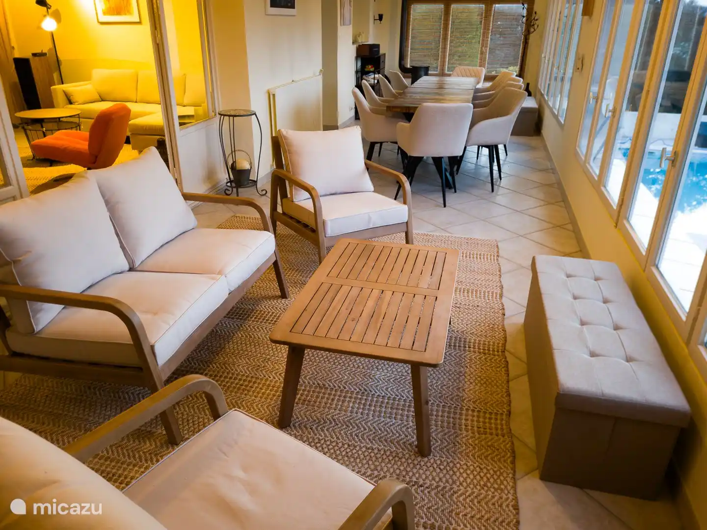 12 meter long veranda with unobstructed views over the hills and the pool