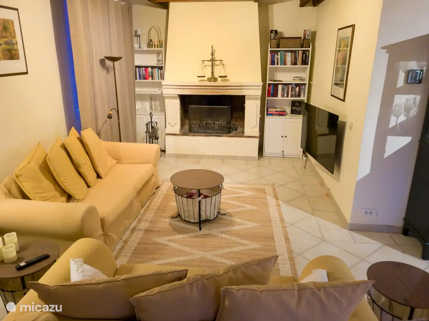 The fireplace is not in use