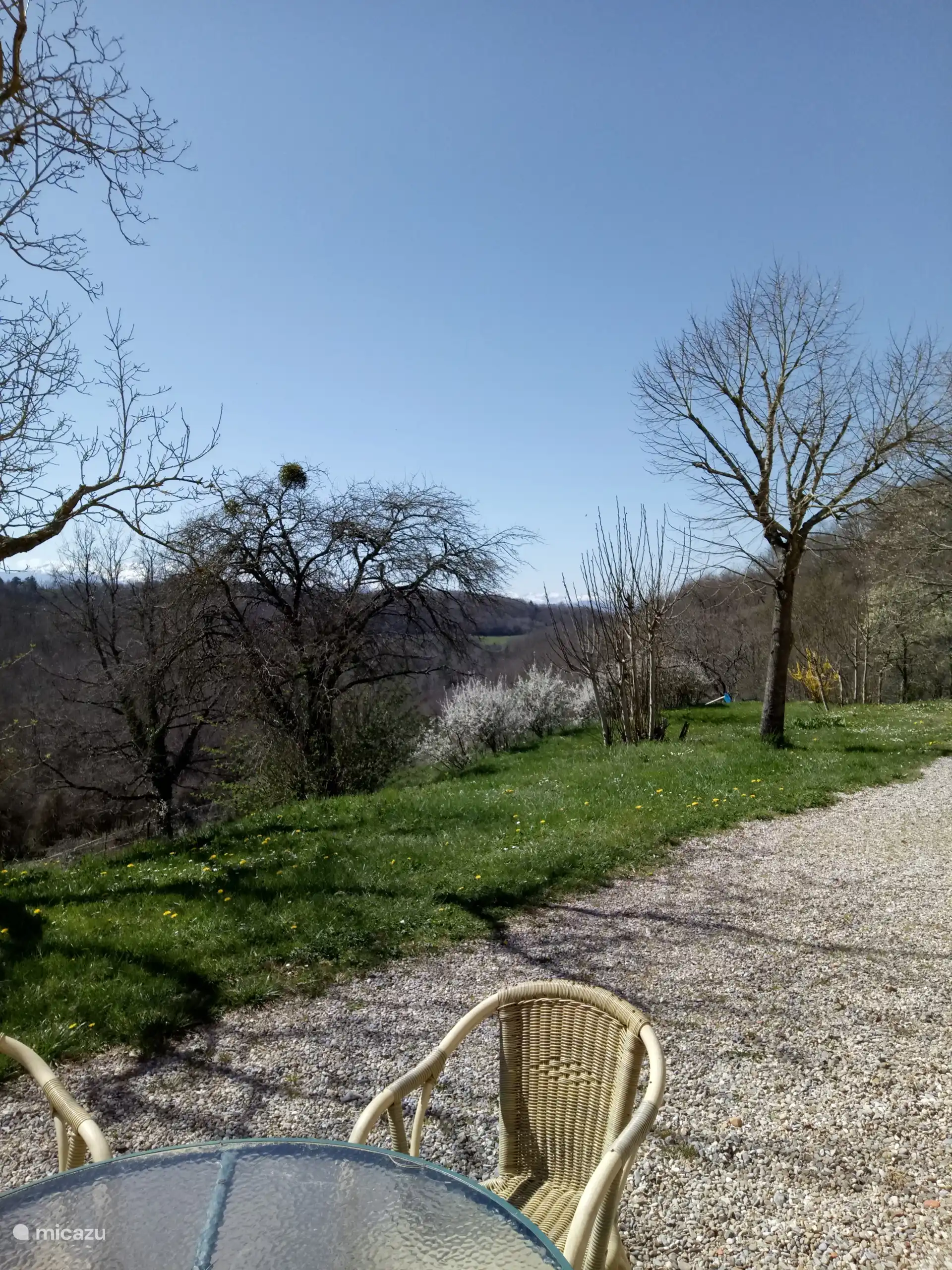 Von der großen Terrasse aus haben Sie einen Blick über das Gelände