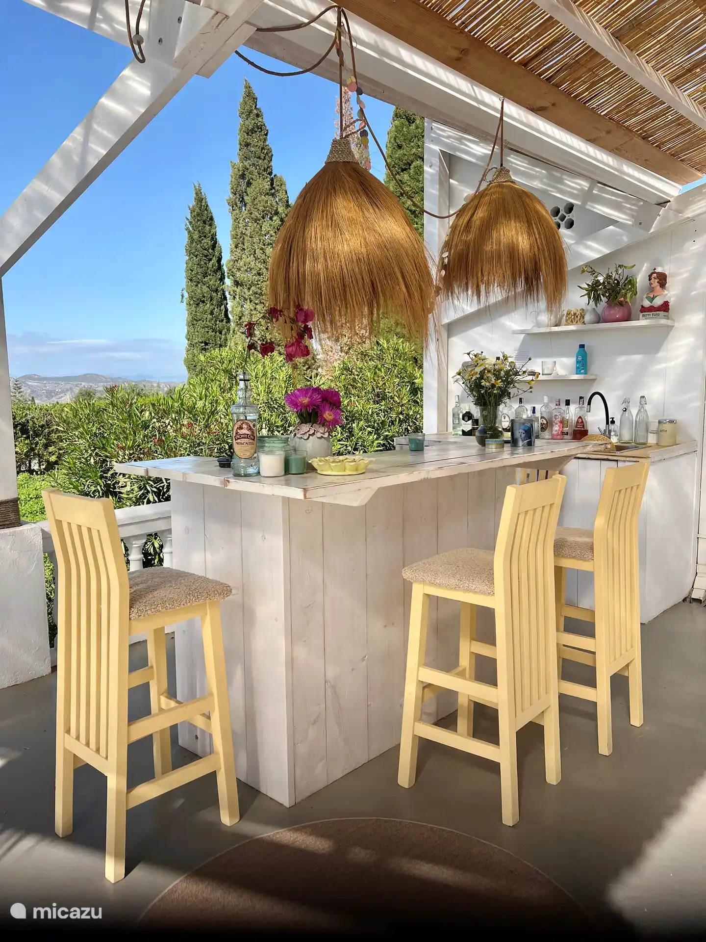 Outdoor bar with fridge and sink