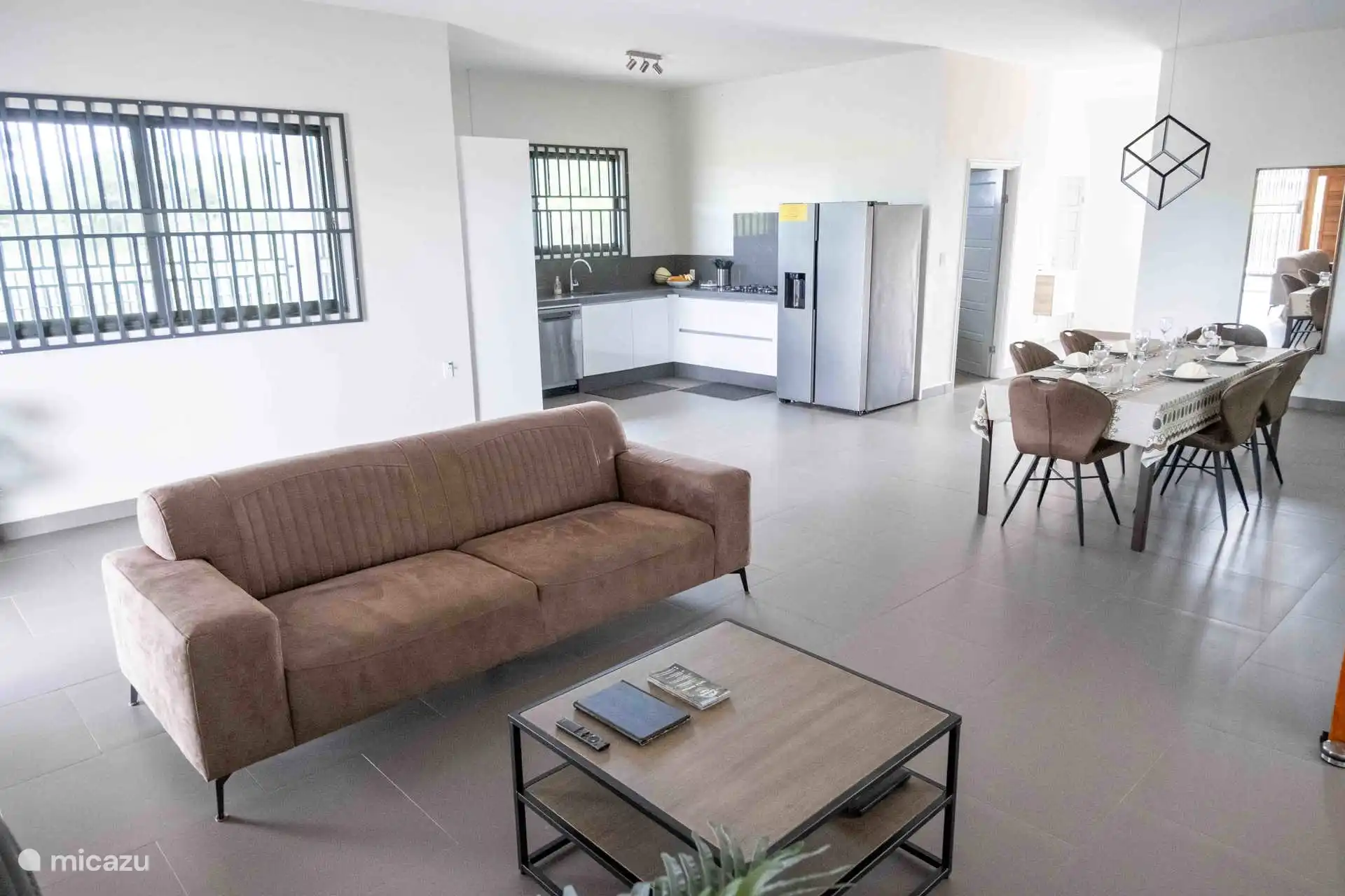 Living room, kitchen and dining area