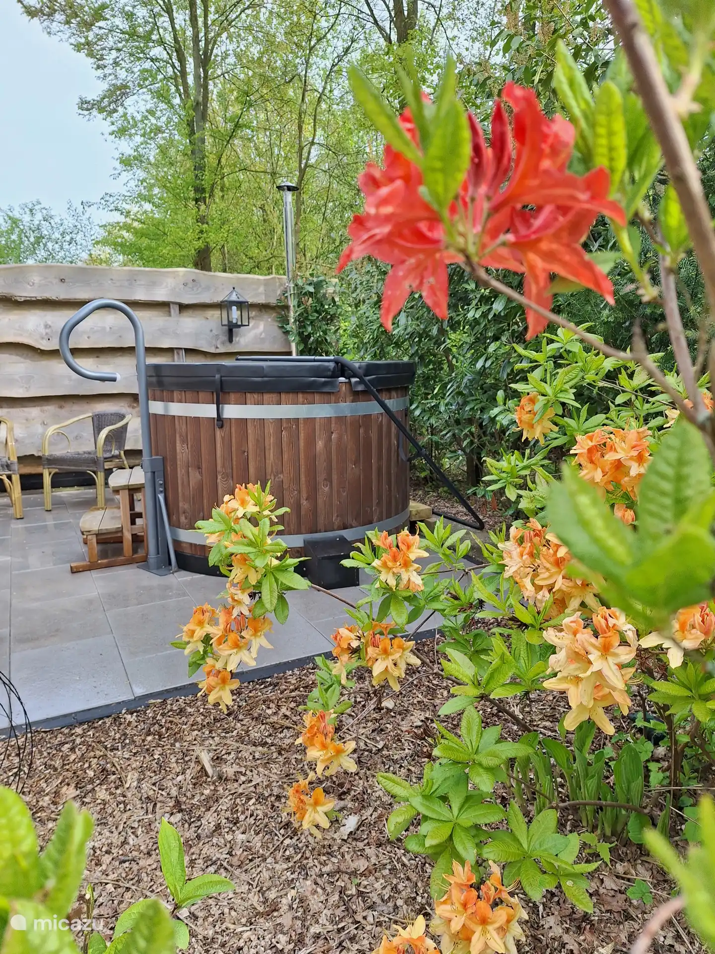 Le bain à remous avec éclairage d’ambiance extérieur 