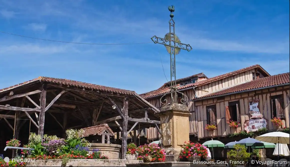 der Brunnen von Bassoues und das jahrhundertealte Blätterdach 