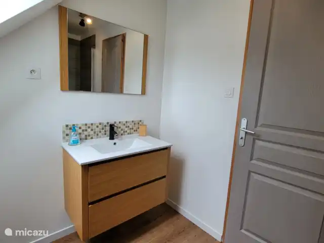 casa vacacional en Francia, Morbihan, Ploërdut – Valles de Kergue - La chouette Cuarto de baño moderno con ducha y WC