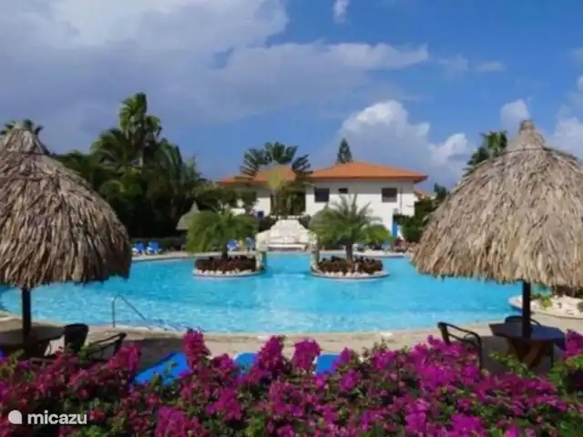 Seru Coral Resort Appartement 188 huren in Curaçao, Curacao-Midden, Koraal Partier - appartement zwembad met palapas en ligbedden
