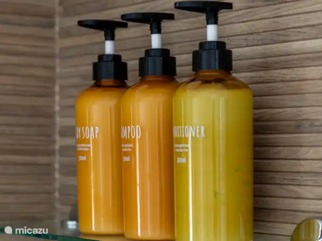 Victoria Seis - Appartement La Luz | Espagne, Andalousie, Medina Sidonia - appartement Salle de bain spacieuse avec douche à l’italienne, toilettes, lavabo, miroir, chauffe-serviettes et articles de toilette.
