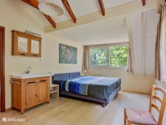 Maison de vacances à Twente ♥ | Pays-Bas, Overijssel, Bornerbroek - maison de vacances Chambre spacieuse avec deux lits à sommier tapissier reliés et lavabo.