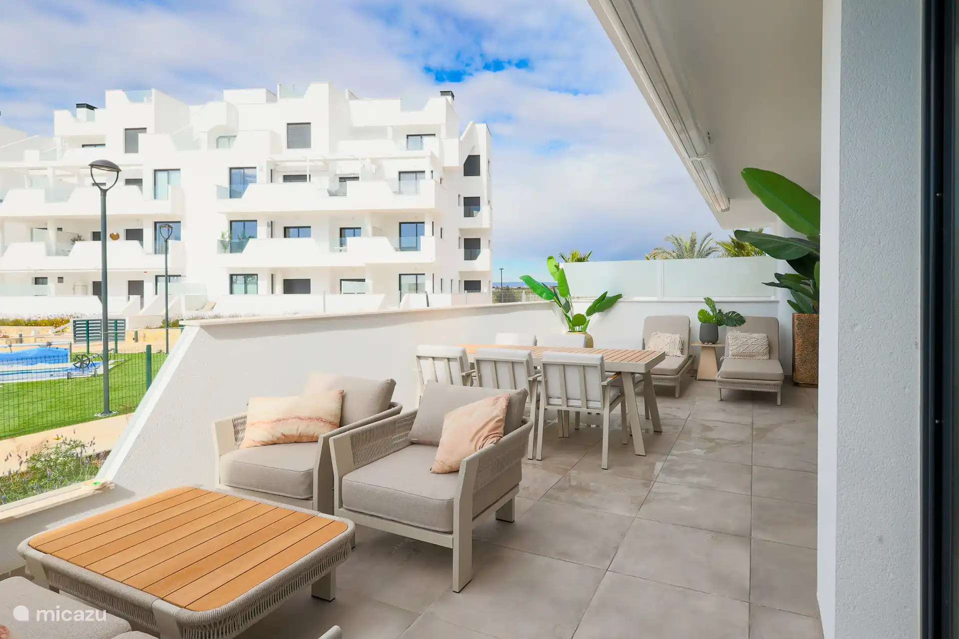 spacious terrace right by the pool