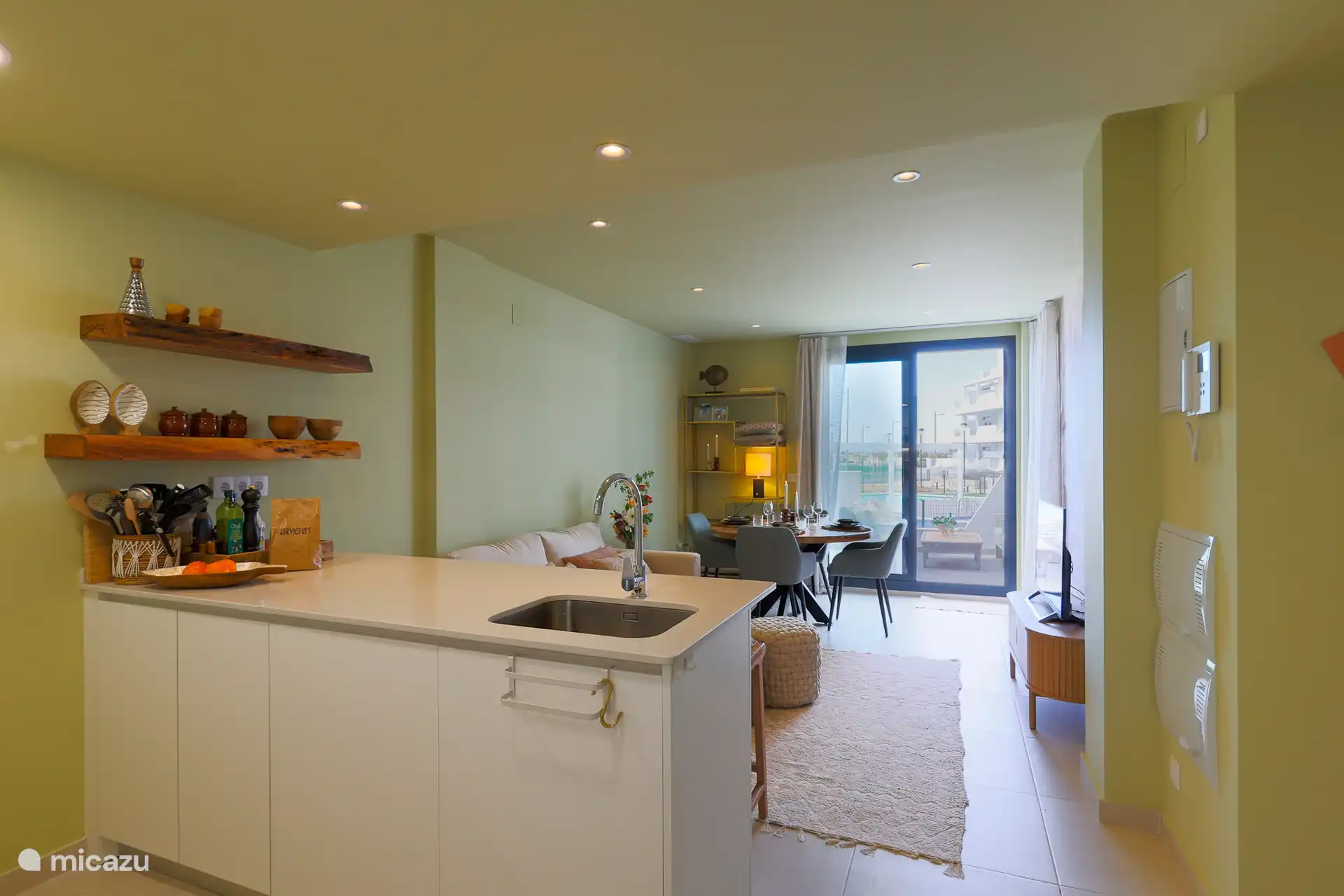 Nice living room with open kitchen