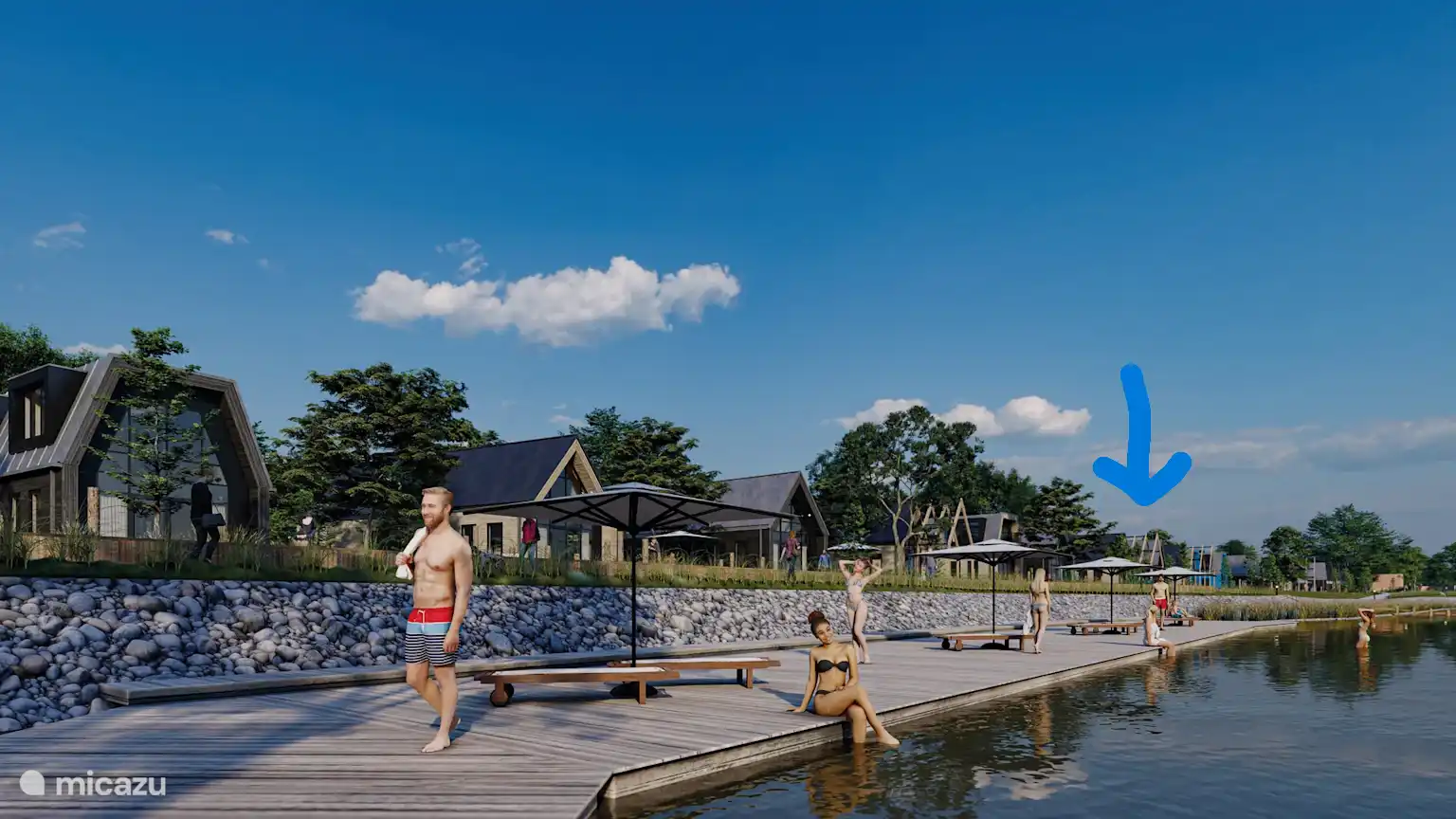 Jetée de baignade avec villa de plage en arrière-plan