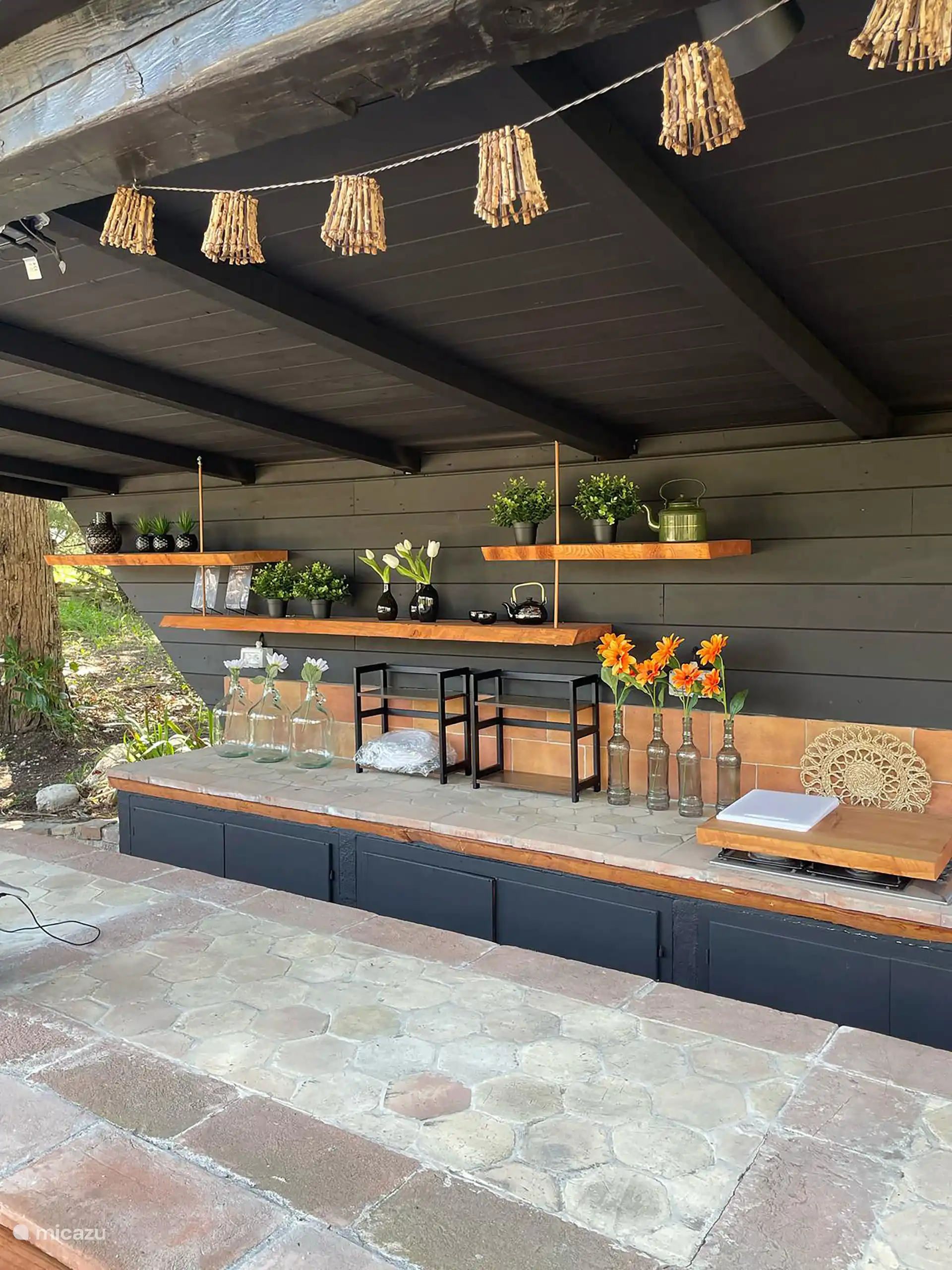 Cuisine extérieure avec équipements de cuisson et barbecue à gaz