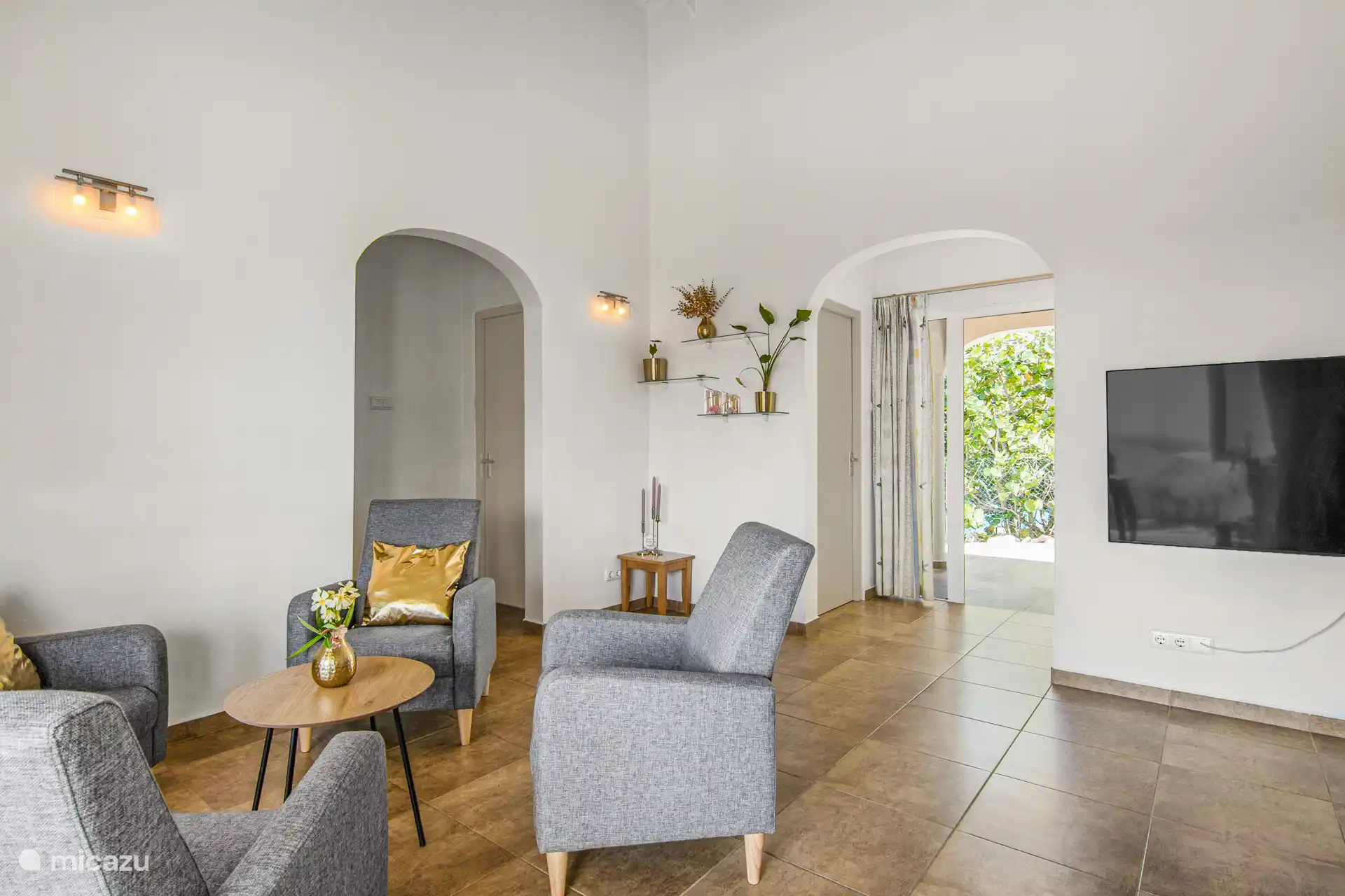 Salon avec grande télévision intelligente