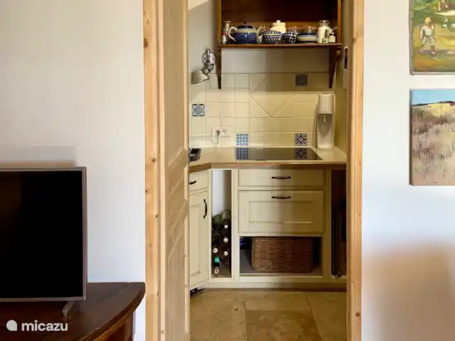 Las cigarras de St-Quentin-la-Poterie en Francia, Gard, Saint-Quentin-la-Poterie - casa vacacional Todavía se conserva la antigua cocina, que ahora se utiliza como trastero con un horno y una gran nevera americana