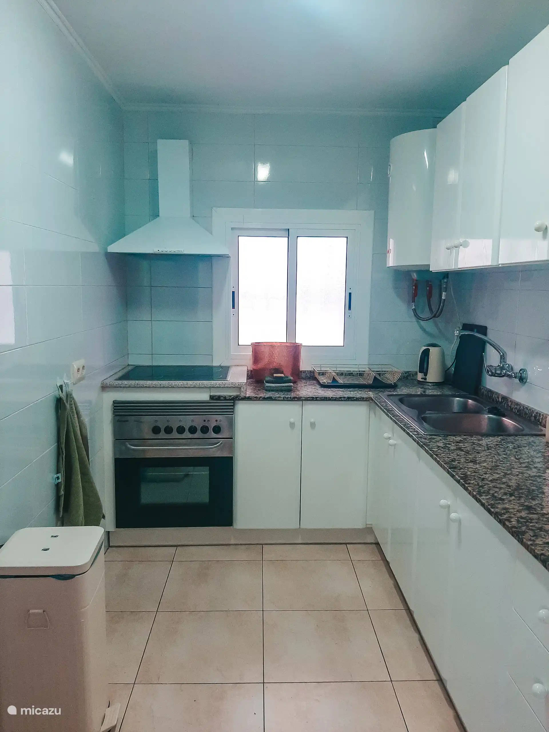 Die Küche mit elektrischem Herd und Ofen