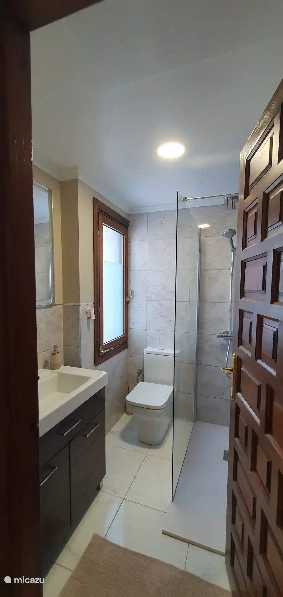 Salle de bain avec douche à effet pluie