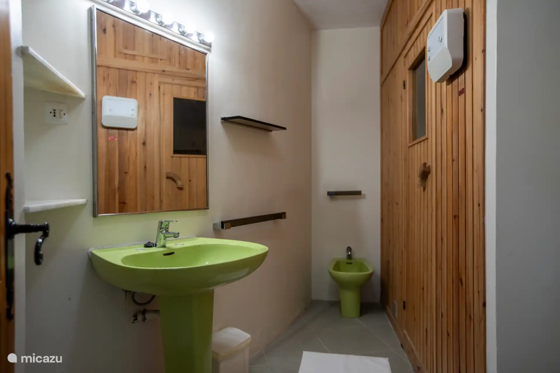 Badkamer met sauna, douche en toilet