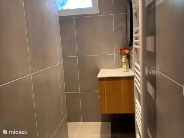 Villa Frans | Pays-Bas, Zélande, Renesse - maison de vacances Salle de bain lumineuse avec du bois élégant et de beaux carreaux. Fonctionnel et atmosphérique !