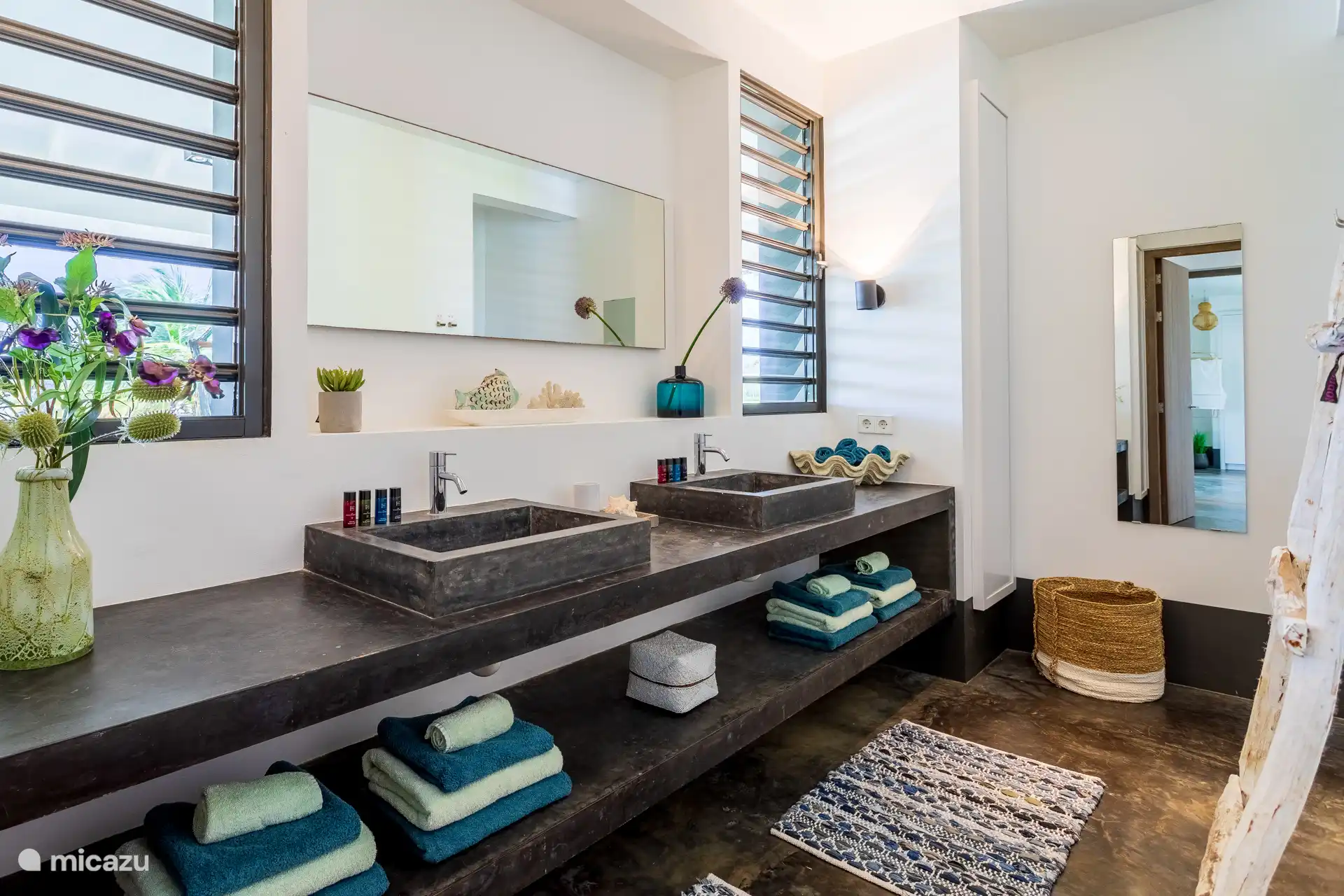 On the first floor is a large luxurious bathroom with shower and toilet. This is shared with the guests in the second and third bedrooms. 