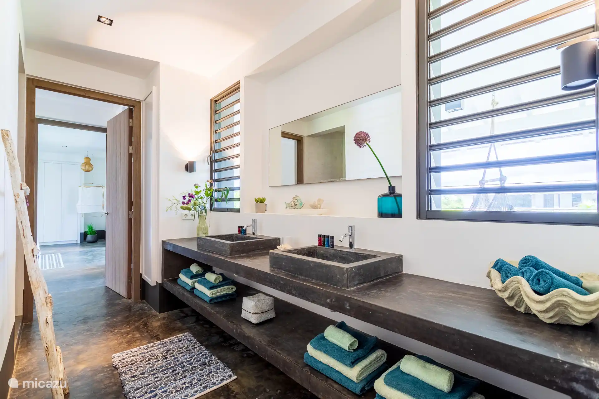 On the first floor is a large luxurious bathroom with shower and toilet. This is shared with the guests in the second and third bedrooms. 