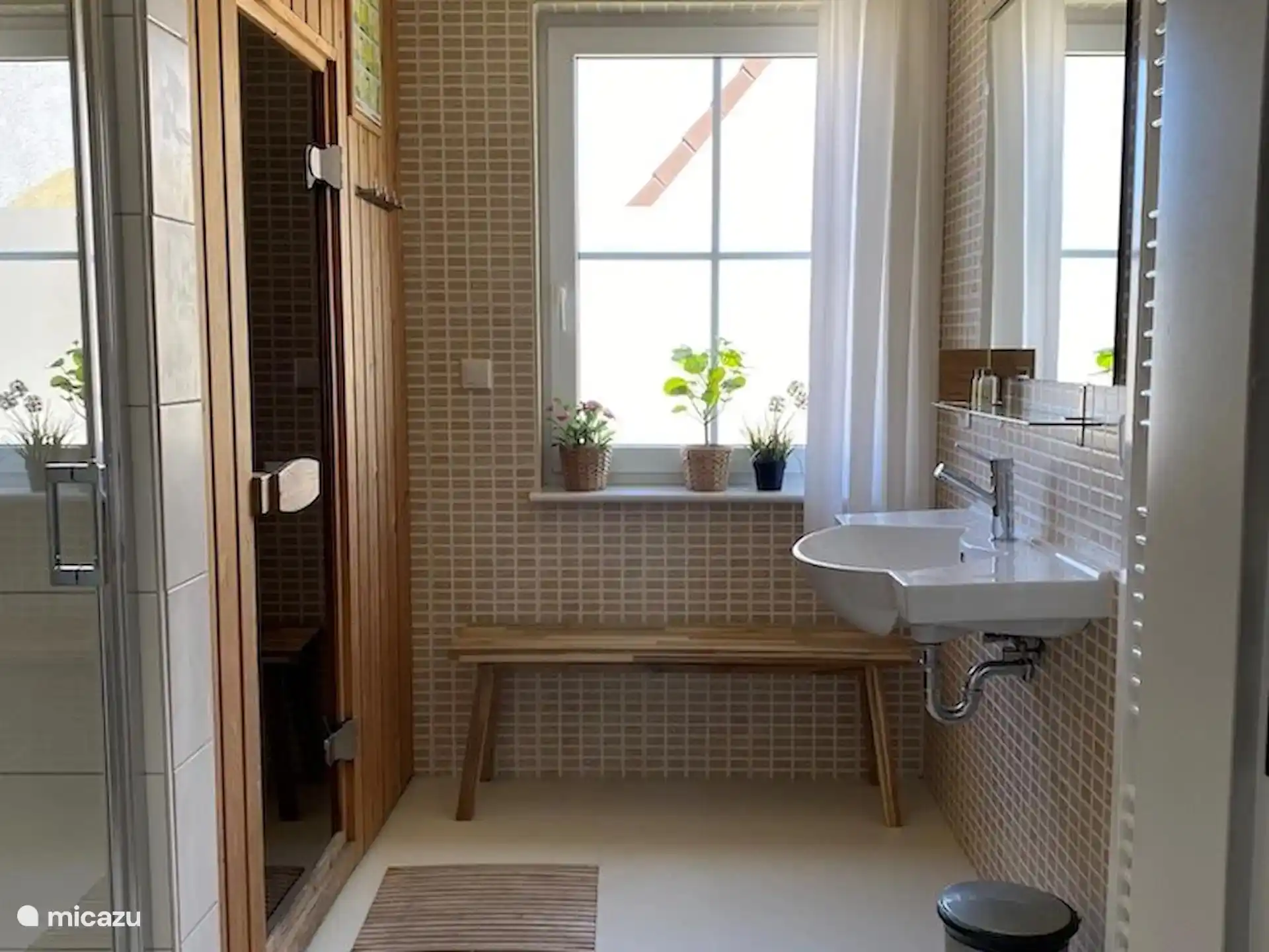 Upstairs shower with sauna