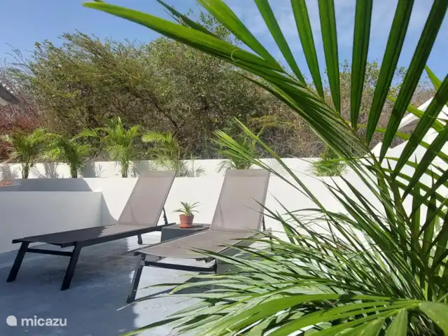 Palapa Sea View huren in Curaçao, Banda Abou (west), Fontein - appartement Kom tot rust op een van de ligbedden bij de buiten douche